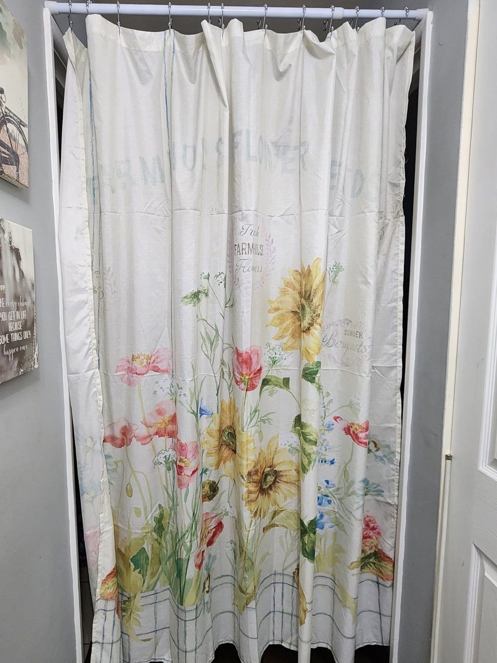 Shower Curtain - Floral Farmhouse Sunflower Garden. New
